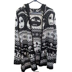 Disney the Nightmare Before Christmas Womens Cardigan Sweater Hooded Open Small
